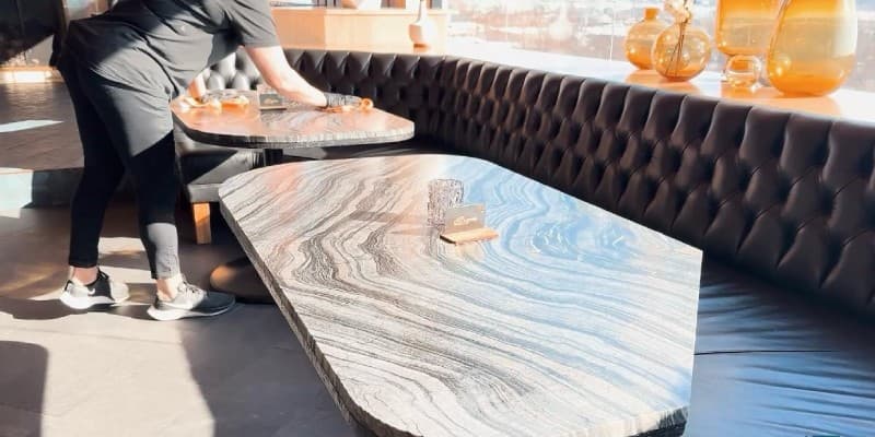 Restaurant being cleaned before guests arrive